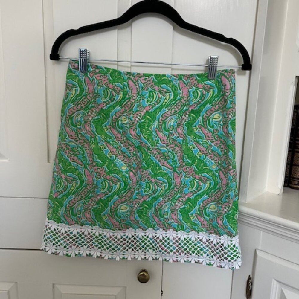 Lilly Pulitzer Skirt Womens Size 0 Green Chomp Chomp Alligator Beach Lace